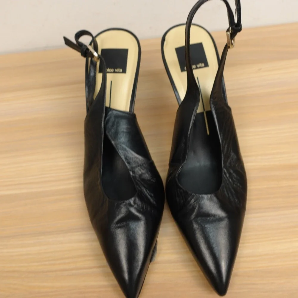 Dolce Vita Womens Slingback Pumps 8 Black Old Money Party Leather Kitten Heels